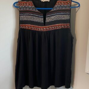 Elodie Black Sleeveless Blouse with Aztec Yoke